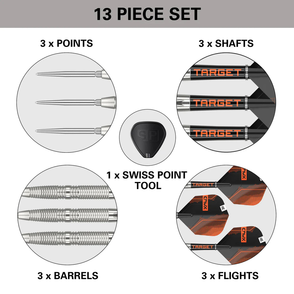 CRUX 02 90% TUNGSTEN SWISS POINT STEEL TIP DARTS BY TARGET