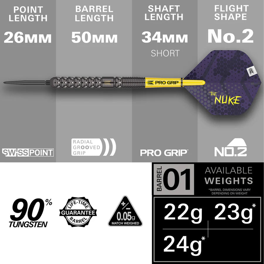Luke Littler 90% Tungsten Swiss Point Steel Tip Darts by Target