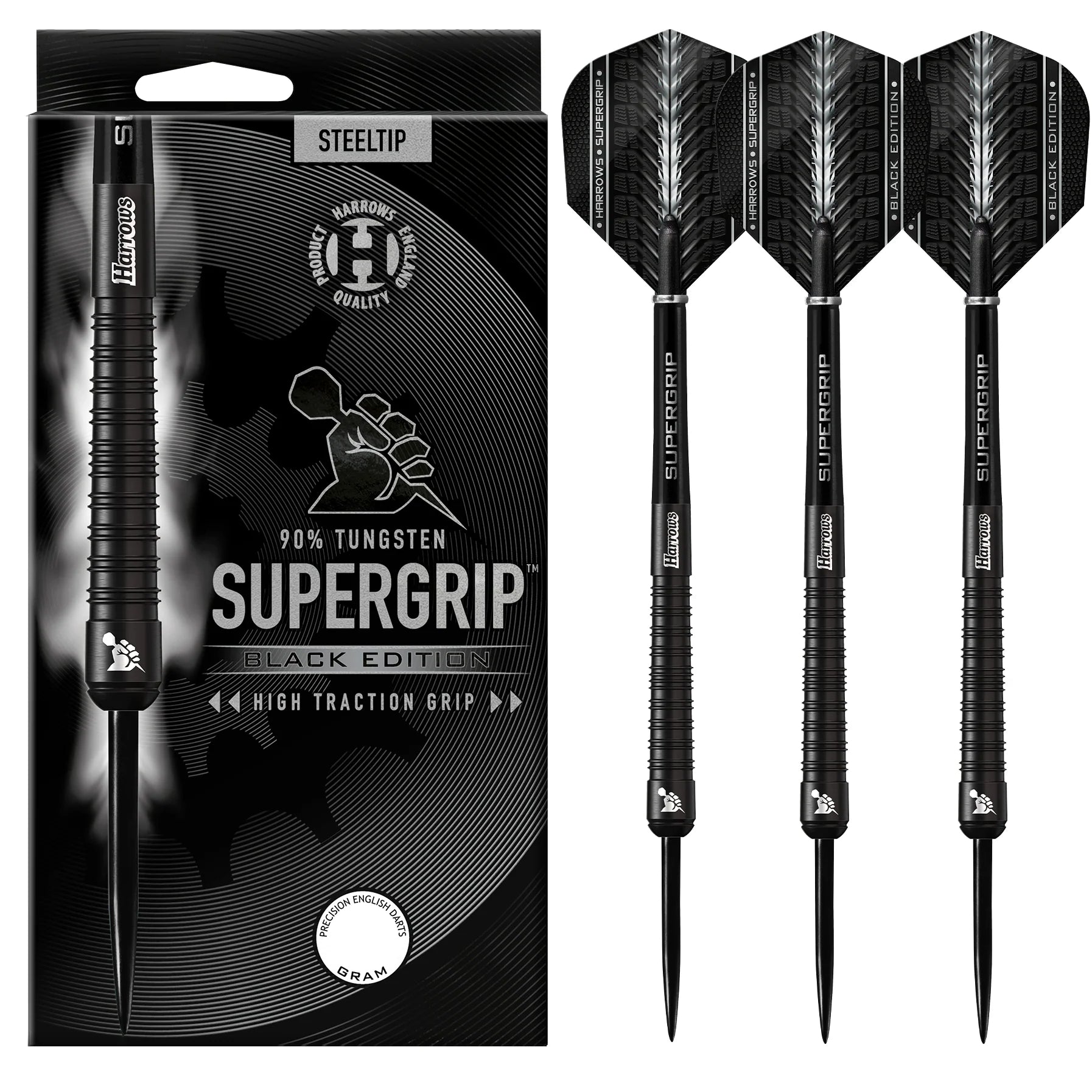 Harrow Supergrip 90% Black Edition Steel Tip Darts